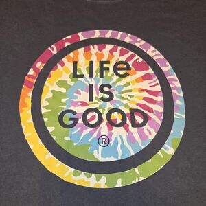 Life Is Good Shirt Womens XL Blue Crusher Tee Rainbow Tie Dye Circle Logo Boxy